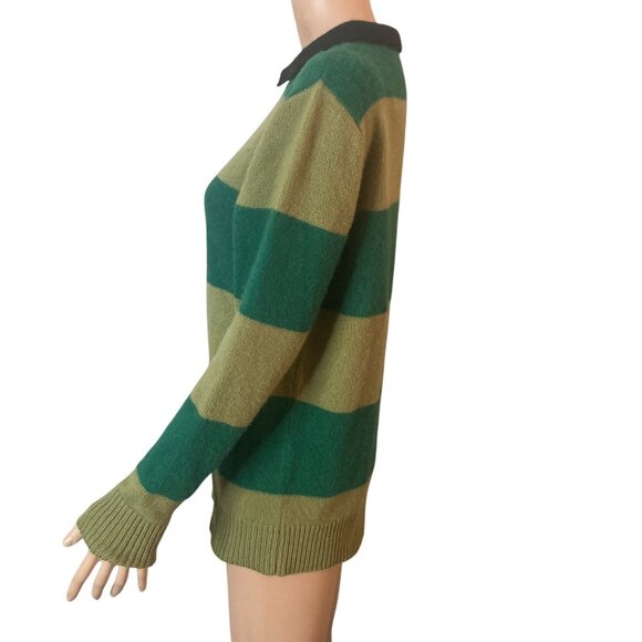 The Elder Statesman Sweater Mens Small 100% Cashmere Green Striped - Picture 10 of 11